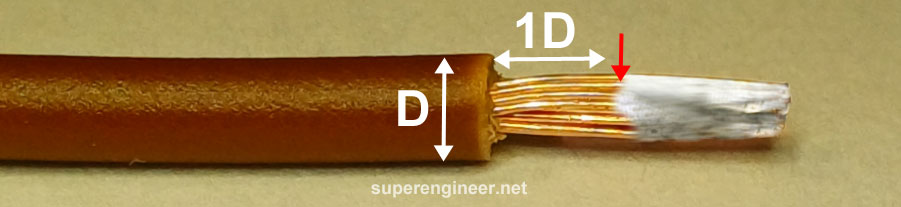 Wire tinning, distance to insulation larger than 1D